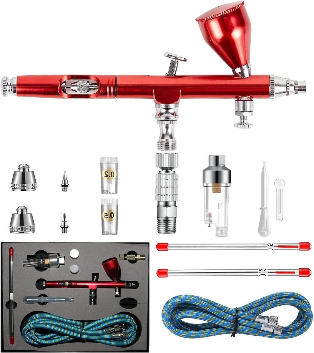Complete Set Double Acting Airbrush Kit 0.2mm, 0.3mm, 0.5mm voor Modelbouw, Schilderen en Tattoo Kunst