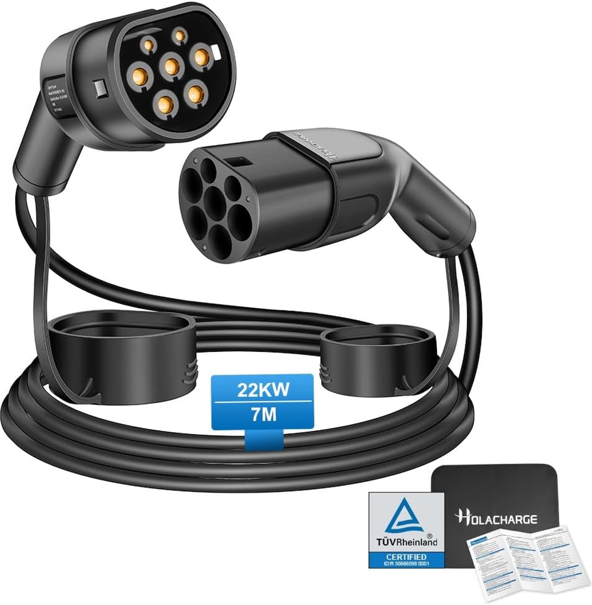 SnelShoppen - 22kW Type 2 3-Fase Oplaadkabel 7m Zwart Draagbare Elektrische Auto Oplaadkabel met TÜV en IP55 voor IEC 62196 EV/PHEV