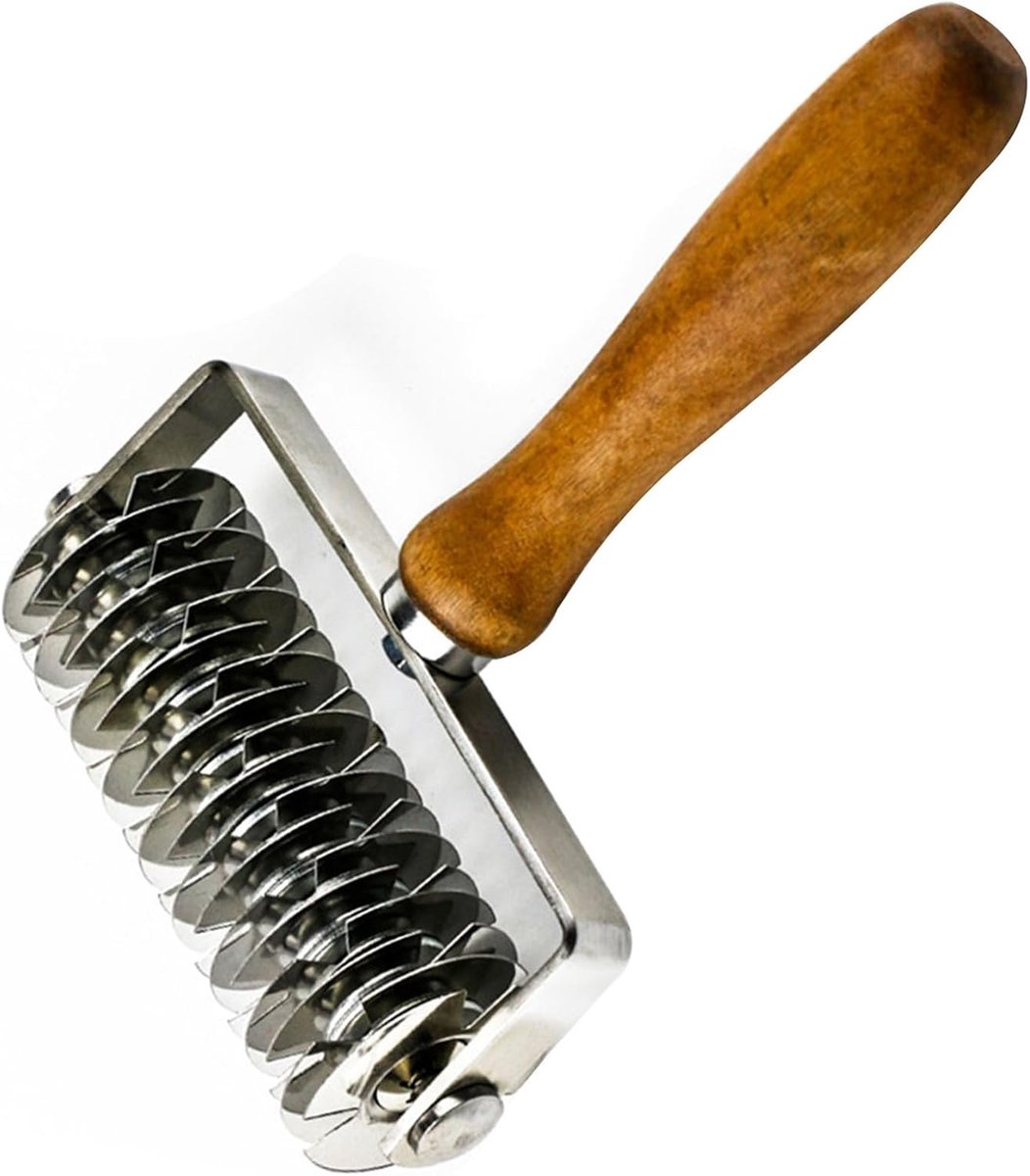 SnelShoppen - Rolling Pin Cutter, Deeg Snijgereedschap, Tijdbesparende Bak Tangen, Roestvrij Staal met Houten Handvat voor Koekjes/Brood/Pastei Deeg/C