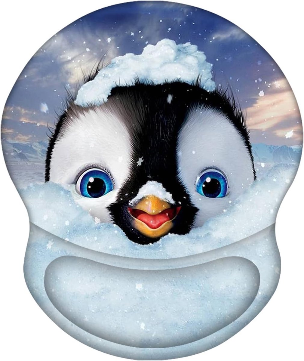 SnelShoppen - Ergonomische Gel Pad Muismat met Polsteun - Soft Lycra, Antislip, Penguin Design - Voor Kantoor en Thuisgebruik