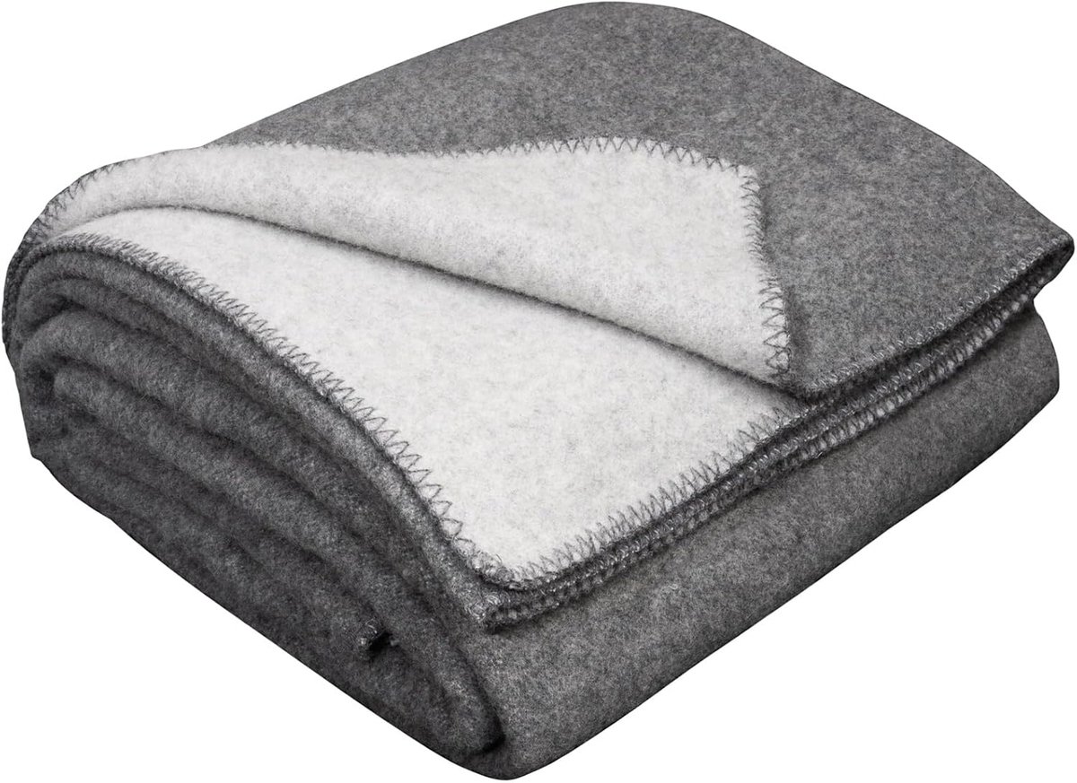 SnelShoppen - Merino Woldeken 130x170cm - Dikke en Stijlvolle Wol Plaid voor Camping, Picknick en Reizen - Lichtgrijs, Dubbelzijdig, Warm en Duurzaam