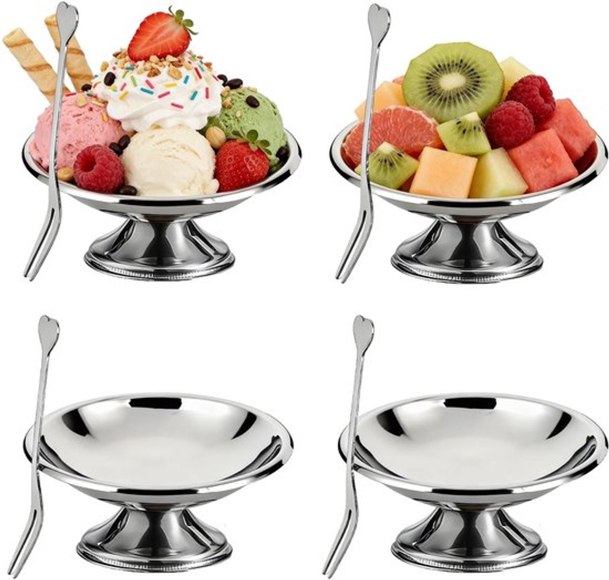 IJskommen set van 4 - roestvrijstalen dessertkommen - metalen serveerschalen - geschikt voor salade en snacks - robuust ontwerp - 10 cm - dessertkom