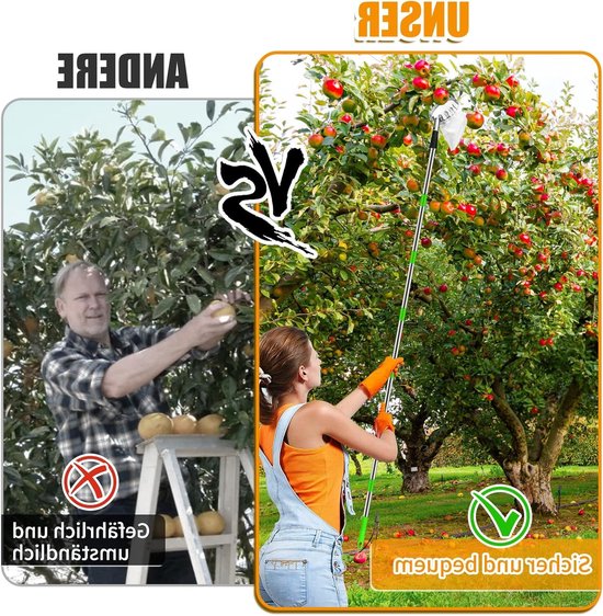 Fruitplukker - Appelplukker - Lange fruitpluktool met telescopische steel - Fruitgrijper met telescopische steel en opbergtas - fruitpluktool voor kersen, bessen, sinaasappels, peren, citroenen - Snoeigereedschap — afbeelding 4