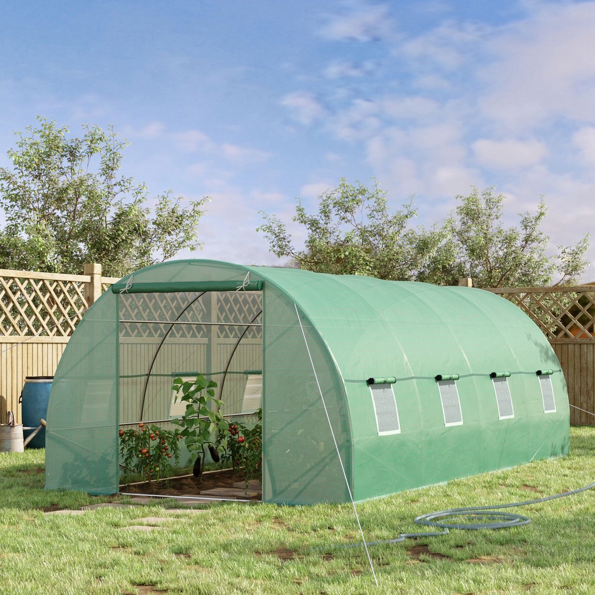 Wishdor Foliekas - Tunnelkas met oprolbare deuren en ramen - Stalen frame met PE-folie - Groen - 595 x 300 x 200 cm