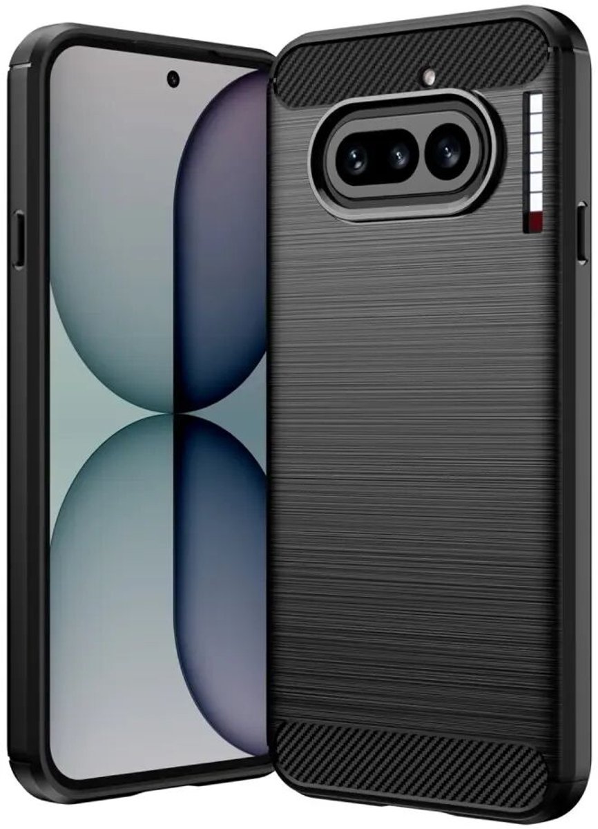 Geborsteld TPU Hoesje Geschikt voor Nothing Phone (4a) - Beschermhoes - Back Cover - Case Flexibel TPU - Stijlvol Carbon - Dun - Zwart