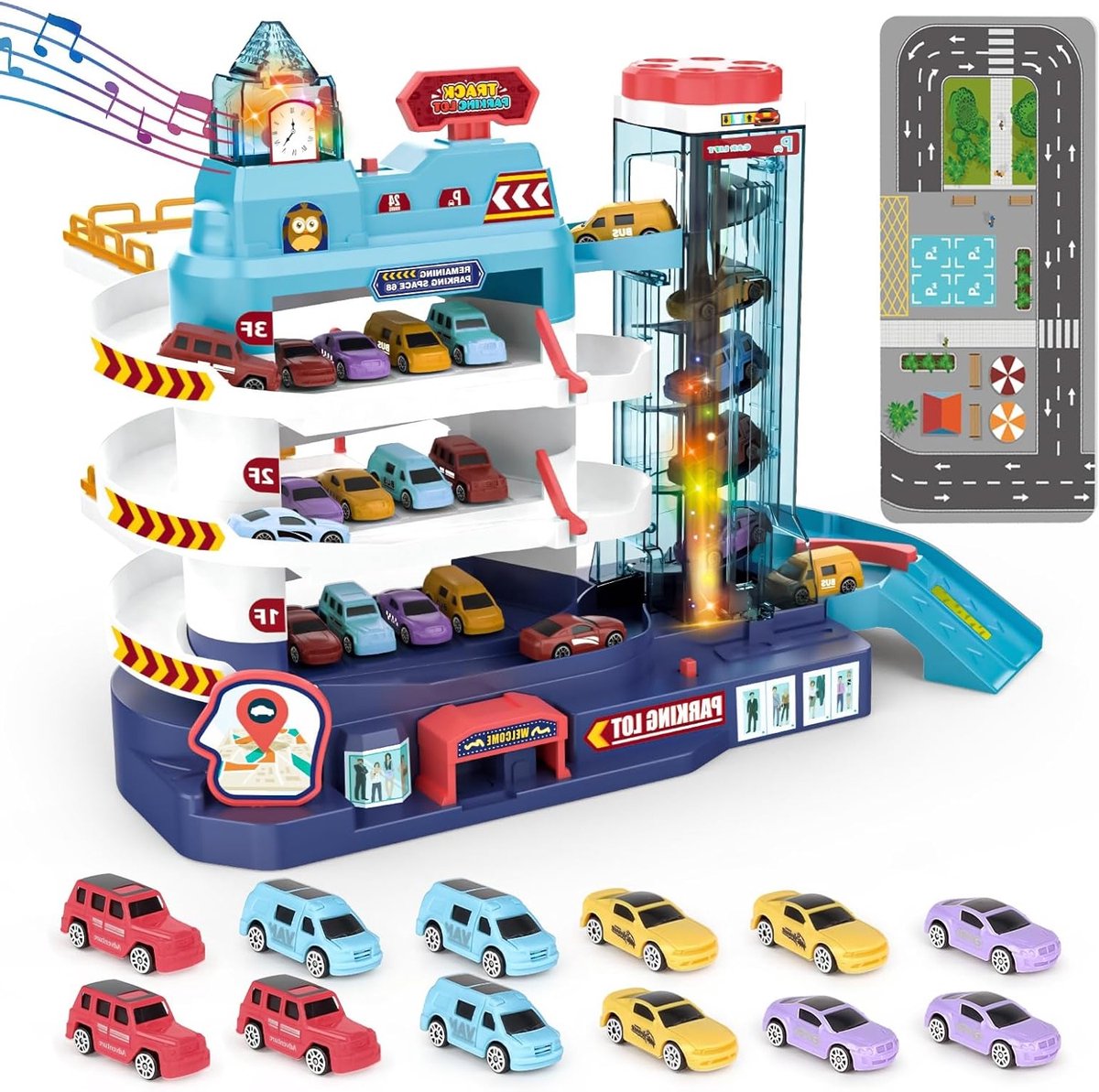 2-in-1 Speelset met Auto Garages, Muziek en Lichteffecten voor Kinderen - Perfect Cadeau voor Autoliefhebbers en Creatief Speelplezier