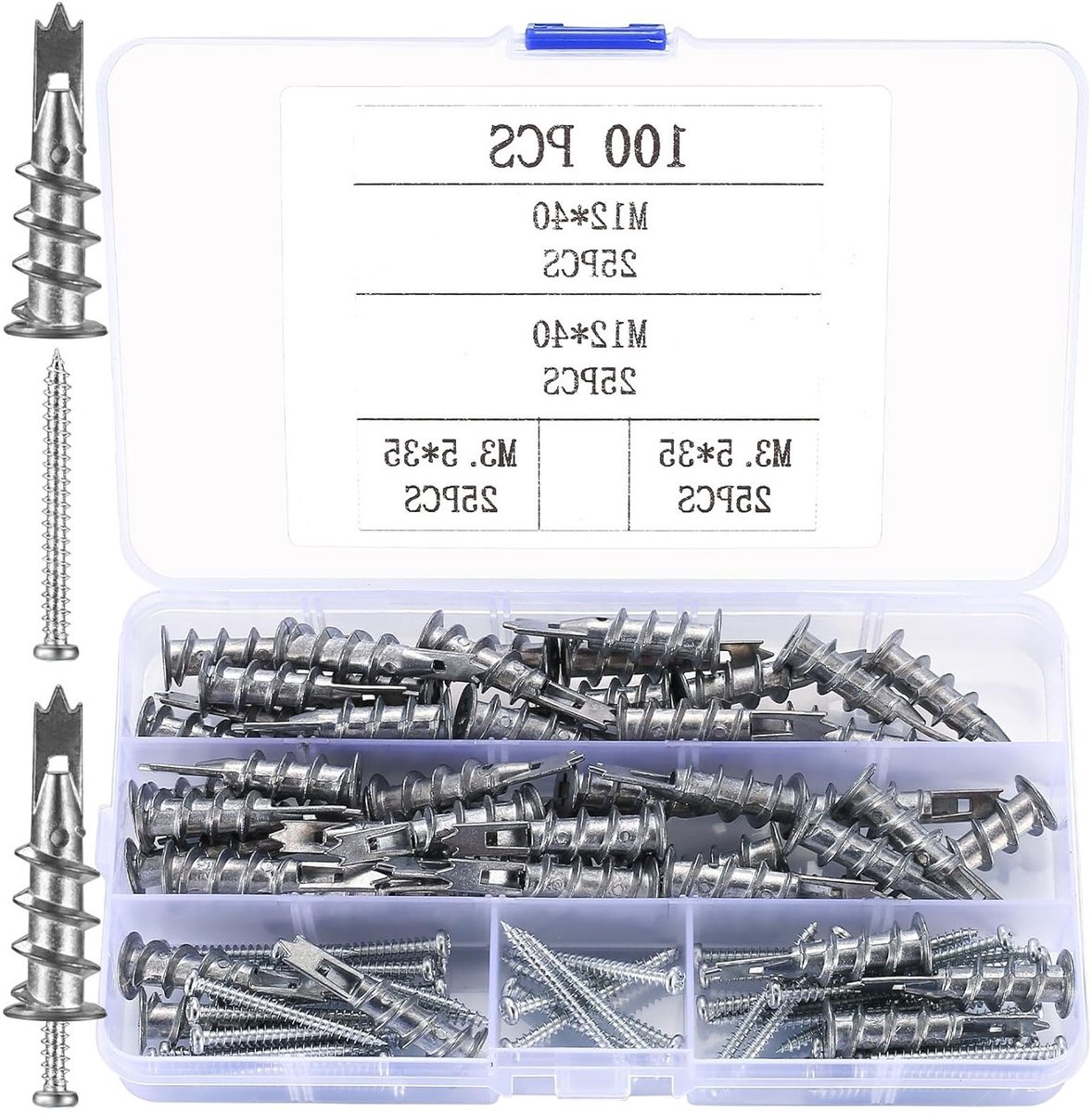 Holle ruimte pluggen 100 stuks - zelfborende gipsplaat pluggen - 50 metalen pluggen met schroeven - m-winkel