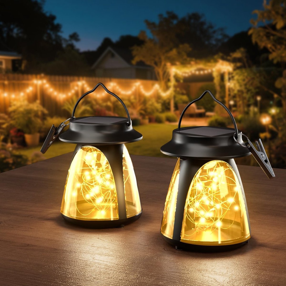 Hangende zonnelampen voor buiten, 2 stuks weerbestendige lantaarns op zonne-energie met LED-verlichting voor balkon en terras, ideaal voor sfeervolle verlichting