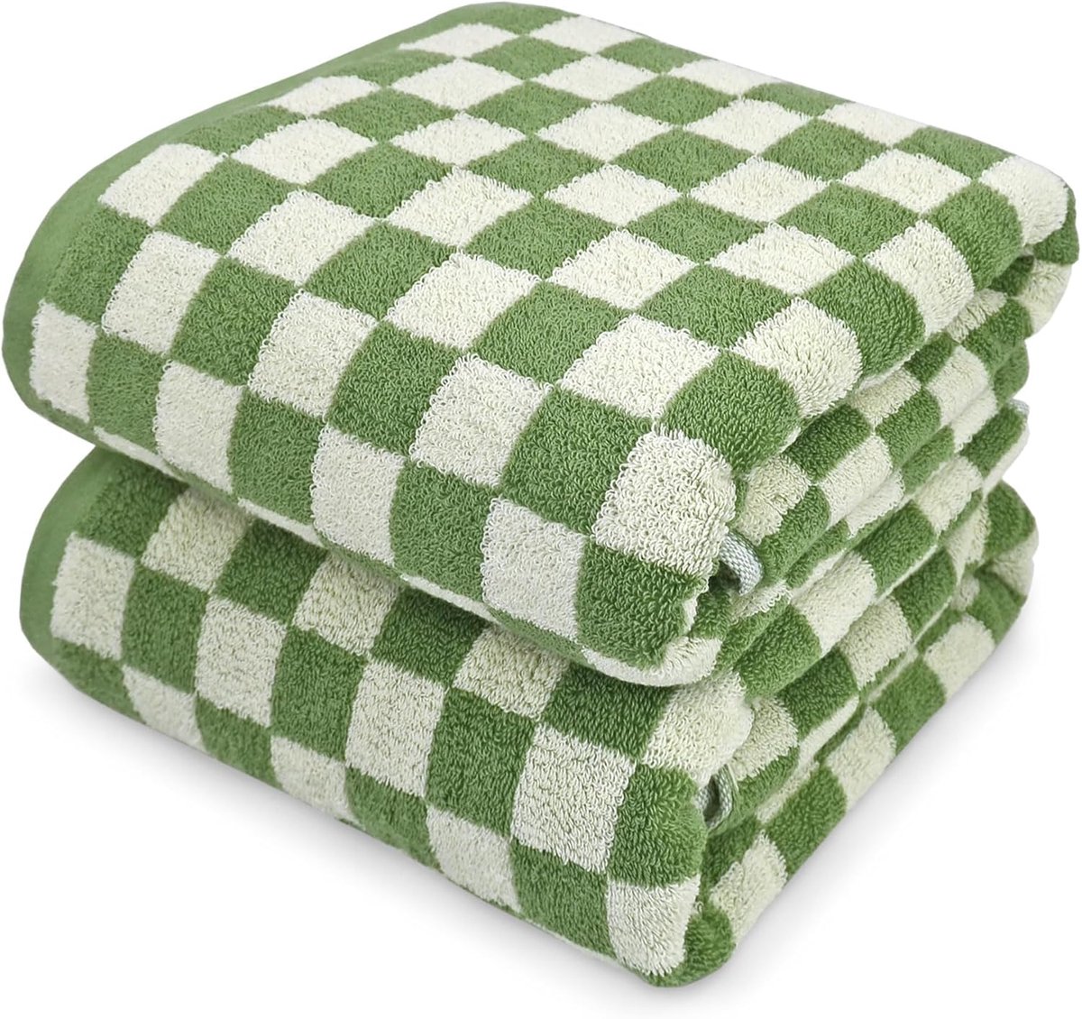 SnelShoppen - Set van 2 Luxe Badhanddoeken 140 x 70 cm - Groene Ruit - Katoen - Absorberend en Sneldrogend - Ideaal voor Badkamer, Sauna, Zwembad, Ker