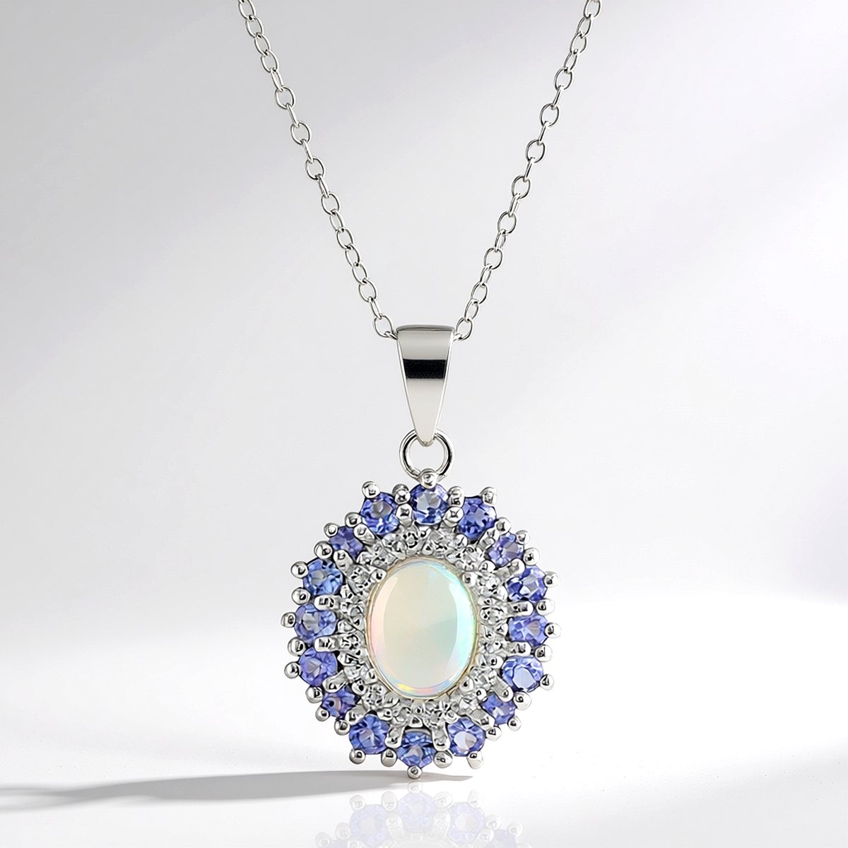 Cavill - Elegante 925 Sterling Zilver Halsketting - Welo Opaal 0,72 ct & Tanzaniet 0,85 ct - Exclusieve Dames Sieraad