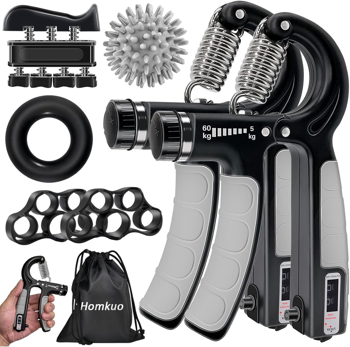 SnelShoppen - Hand Trainer Set - 7-delig Grip Strength Trainer, Finger Trainer en Massagebal voor Handkracht, Stressverlichting en Klimtraining