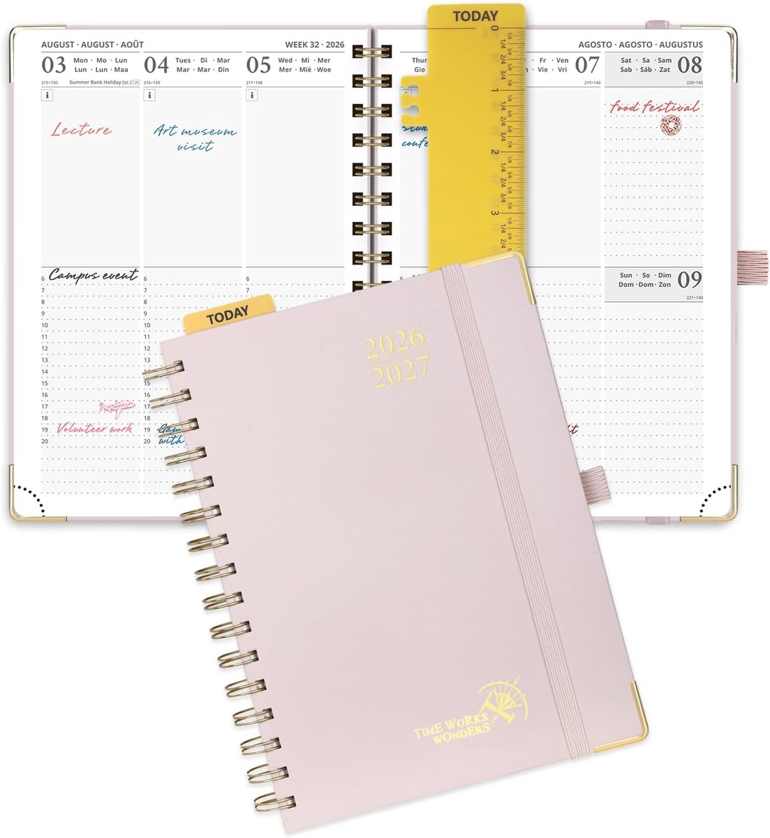SnelShoppen - Agenda 2026-2027 Weekly Planner 21x16.5 cm, Verticaal School Planner, Hard Cover, Spiral Binding, Lichtroze, Perfect voor Studenten