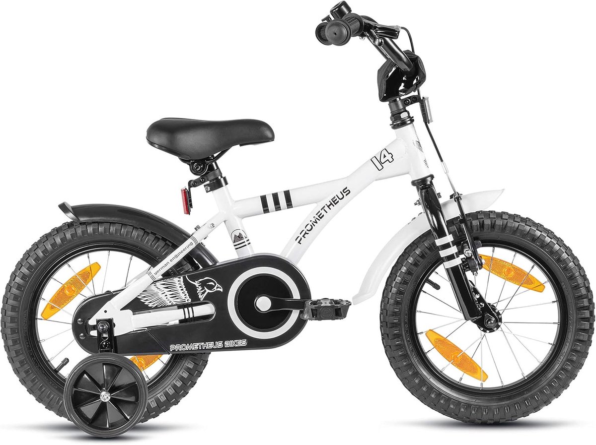 SnelShoppen - Kinderen Fiets 14 Inch Met Training Wielen, Coaster Rem, Veiligheidspakket, Wit BMX, Voor Jongens en Meisjes 4 Jaar en Ouders