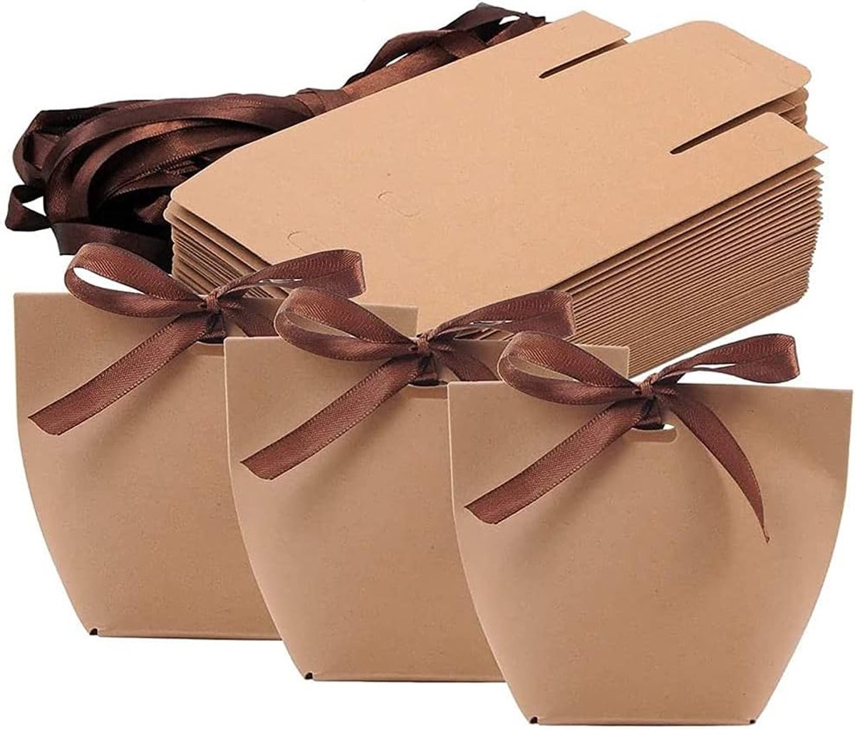 SnelShoppen - Pack van 50 Luxe Bruine Kraft Papieren Cadeauboxen, Elegante Gift Bags, Bonbon Boxen voor Verjaardagen, Bruiloften, Gastcadeaus, Herbrui