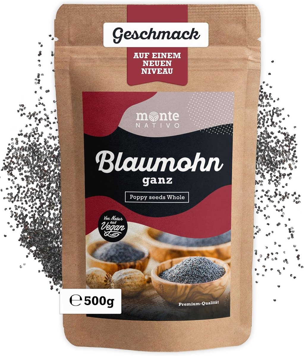 SnelShoppen - Poppy Seeds Monte Nativo (500g) - Blauwe Poppy Seeds voor Koken, Perfect voor Crackers, Delicate Crunchiness voor Baksels, Keuken Essent