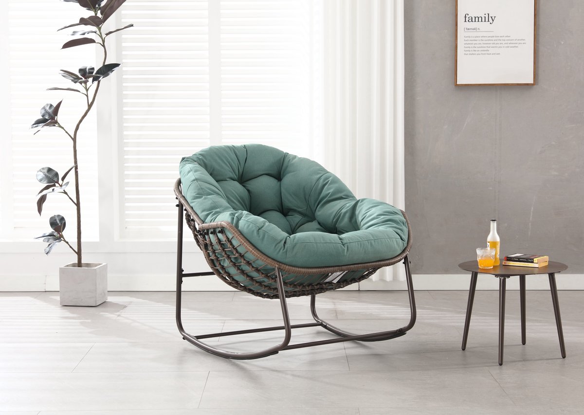 Intebiki fauteuil - schommelstoel tuin buiten - loungestoel - rotan tuinstoel - geschikt voor balkons, gangen, tuinen, achtertuinen en patio's - lichtgroen