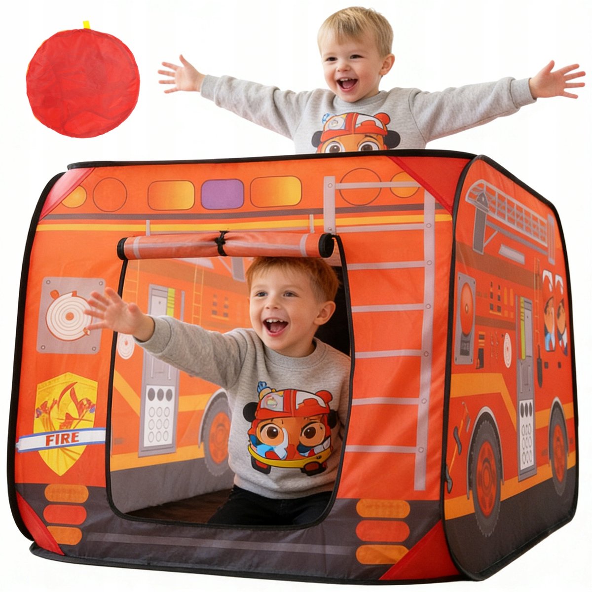 Speeltent - Kinder tent - 2 ramen - roldeur - 112x71x71 cm - opvouwbaar - Speelhuis brandweerauto - voor binnen en tuin - kinderkamer en speelzaal
