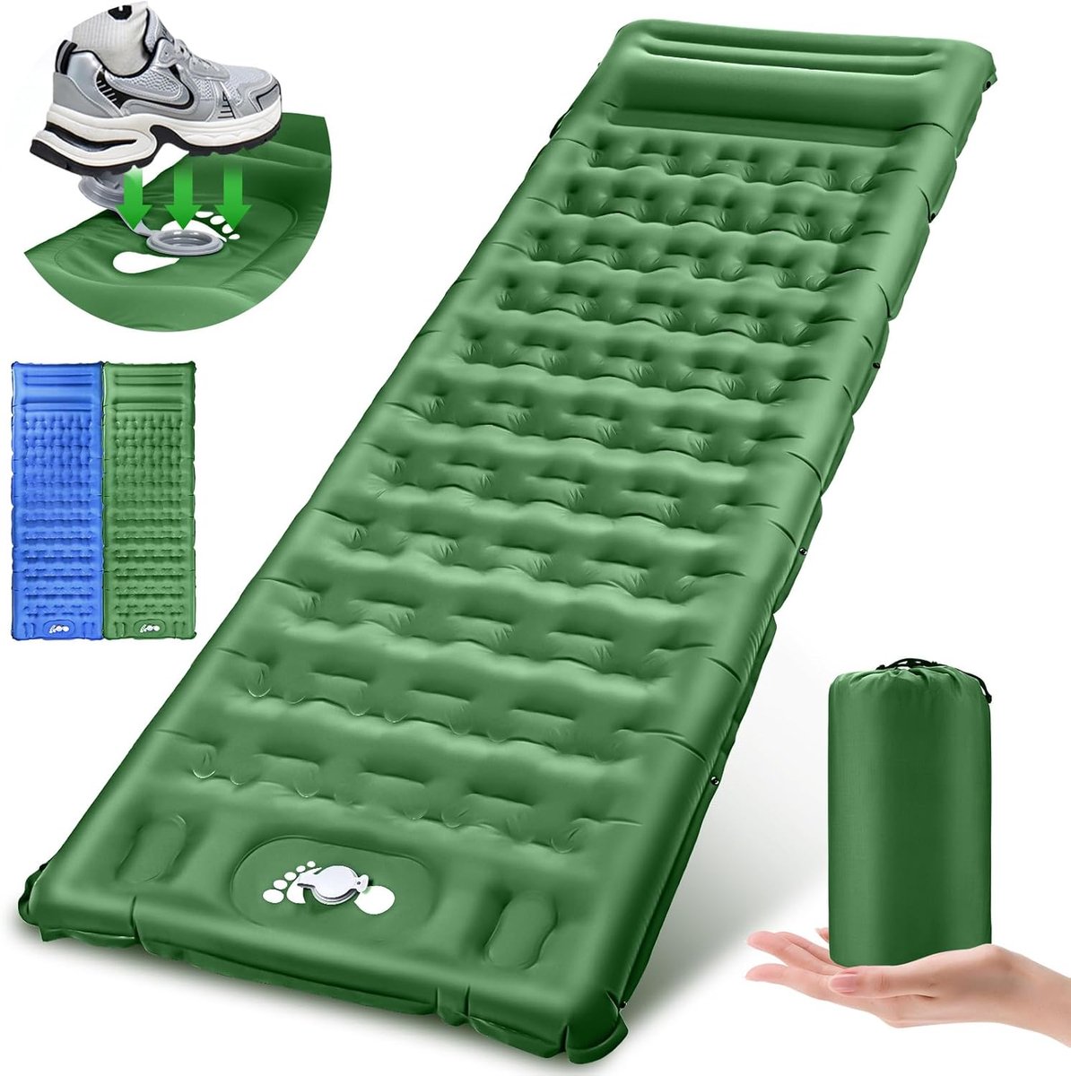 SnelShoppen - Self-inflating 2024 Opgewaardeerd Comfortabel Luchtbed 13 cm Dikte met Ingebouwd Kussen en Voetpomp Isolatiematrass voor Camping, Backpa