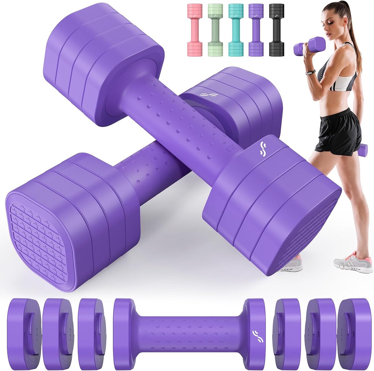 SnelShoppen - Dumbbell Set voor Vrouwen - 4-in-1 Verstelbare Hantels 0.9-2.3kg - Perfect voor Thuis Gym Fitness Training - Paars