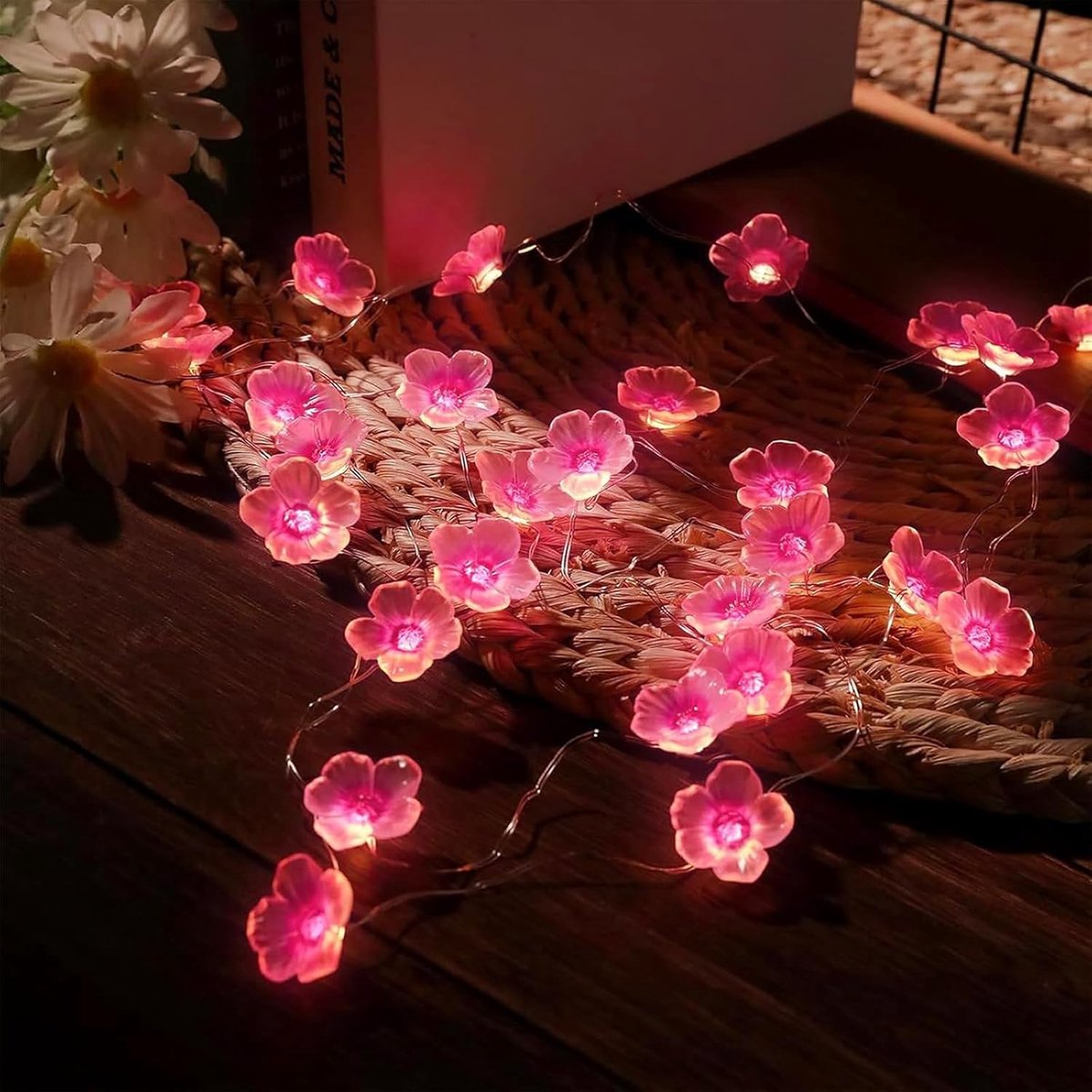 SnelShoppen - Cherry Blossom Fairy Lights - 2m LED Lichterkette met 20 Roze Bloemen - Decoratie voor Binnen, Kinderen, Feesten, Tuin en Lente
