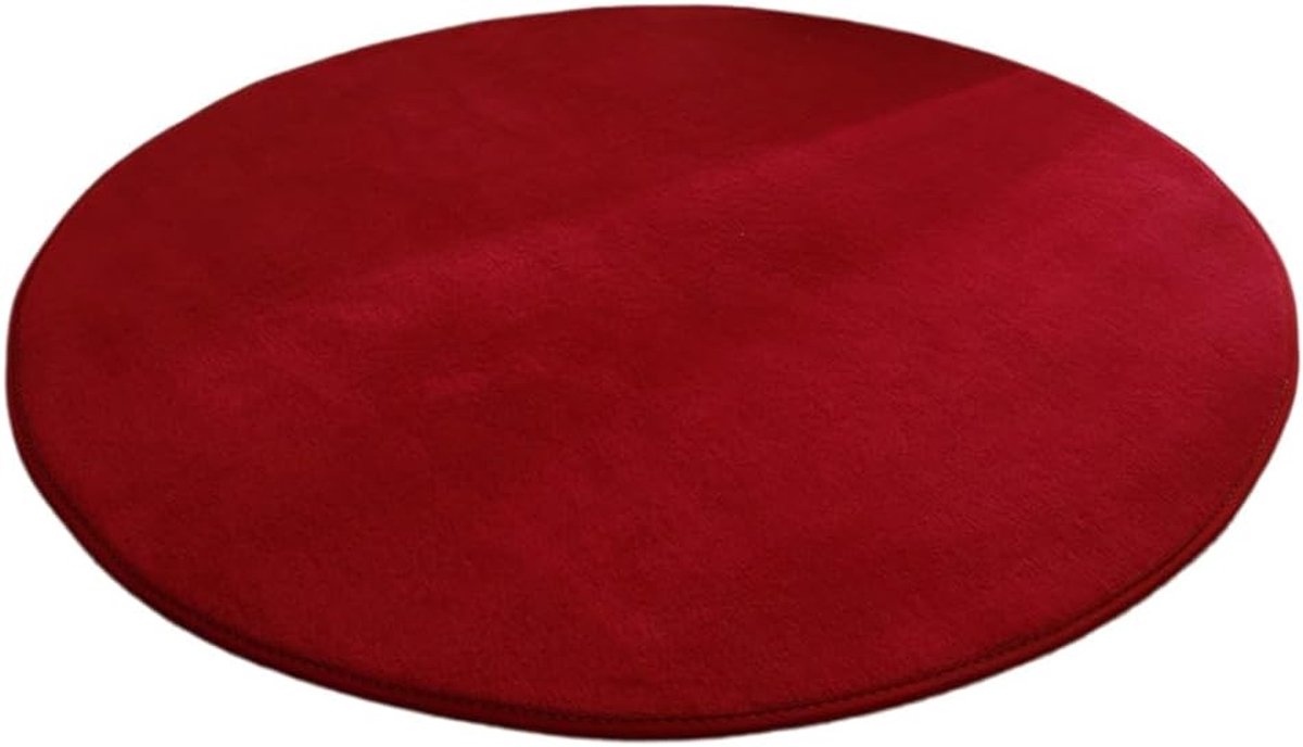 SnelShoppen - Rond Tapijt Coral Velvet Antislip Wasbaar Hondentapijt 60cm voor Slaapkamer, Hal, Douchemat, Voetmat, Woonkamer, Eetkamer, Wijnrood