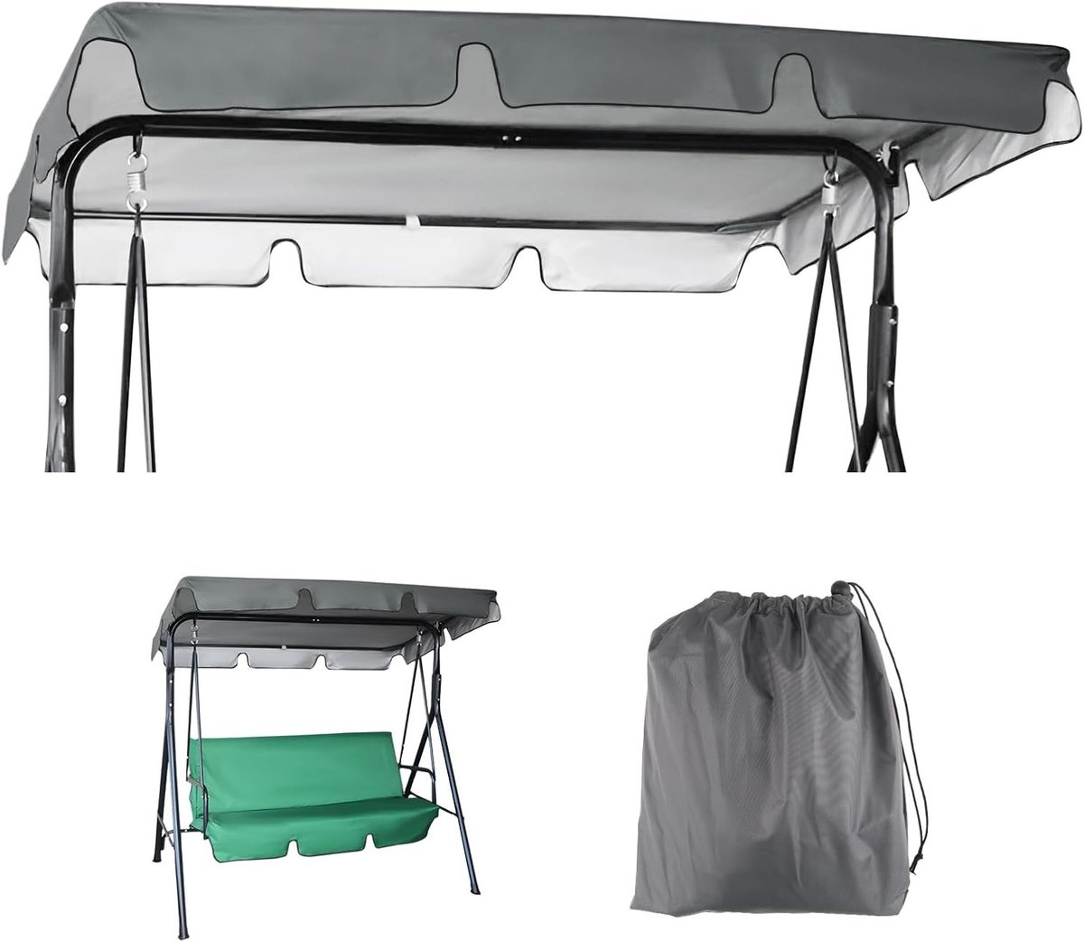 Vervangingsdoek voor schommelbank 210 x 145 x 18 cm, grijs, waterdicht en UV-bestendig, ideaal voor 3-zits tuinmeubelen en bescherming tegen weersinvloeden