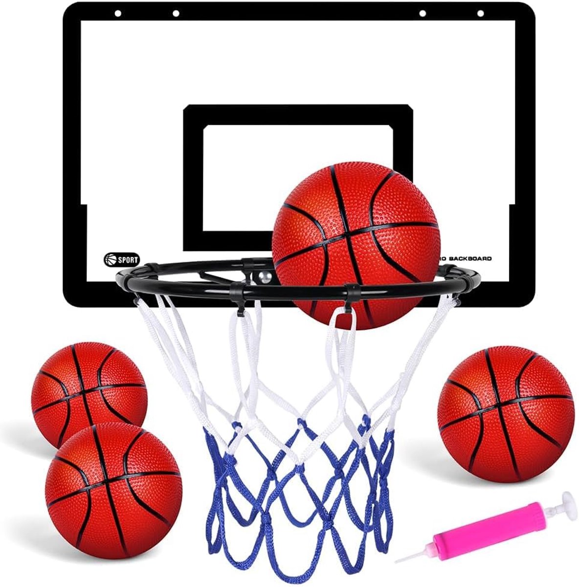 SnelShoppen - Mini Basketbalring Set met Elektronisch Scorebord, Inclusief 4 Mini Basketballen, Pomp en Montageaccessoires voor Binnengebruik, Veilig