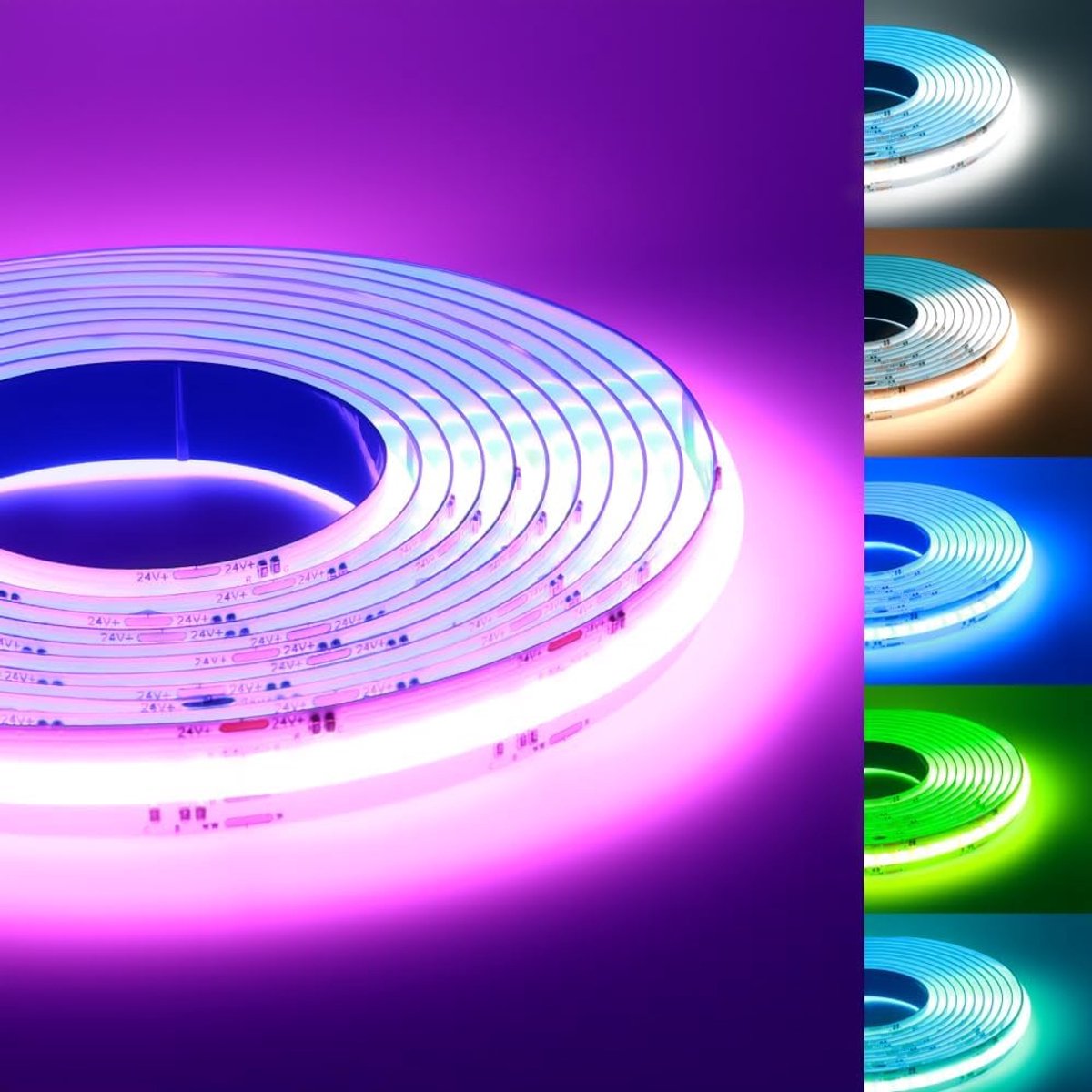 Thijox - Dimbare COB LED Strip RGB CTT RGB+WW+CW 24V 5M - Multicolor Fairy Lights 840 LEDs/m - IP20 voor Slaapkamer, Keuken en Interieur Decoratie