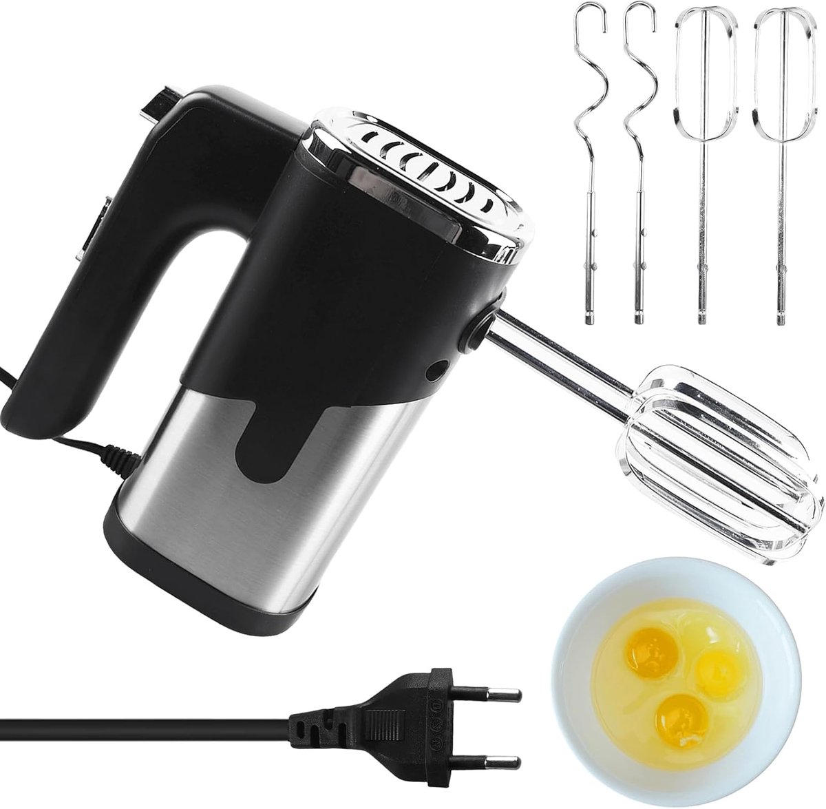 Thijox - Handmixer 800W Elektrische Mixer met 7 Snelheden, 4 Roestvrijstalen Accessoires, Keuken Mixer in Zwart voor Perfecte Bakresultaten