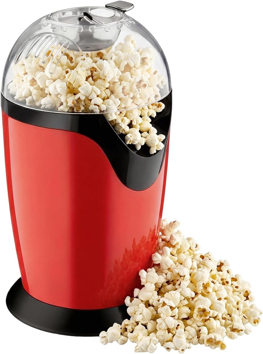 SnelShoppen - Popcornmachine 1200 W, 2,5 l, Hete Lucht Popcornmaker zonder Olie, Snelle Popcorn in 3 Minuten voor Filmavonden, Feestjes, Voetbalavonde