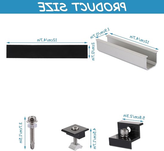 Set van 6 Solar Panel Beugels met 12cm Aluminium Profiel, Verstelbare Steunen voor Trapeziumdaken en Metalen Daken, Inclusief Rails en Accessoires — afbeelding 5