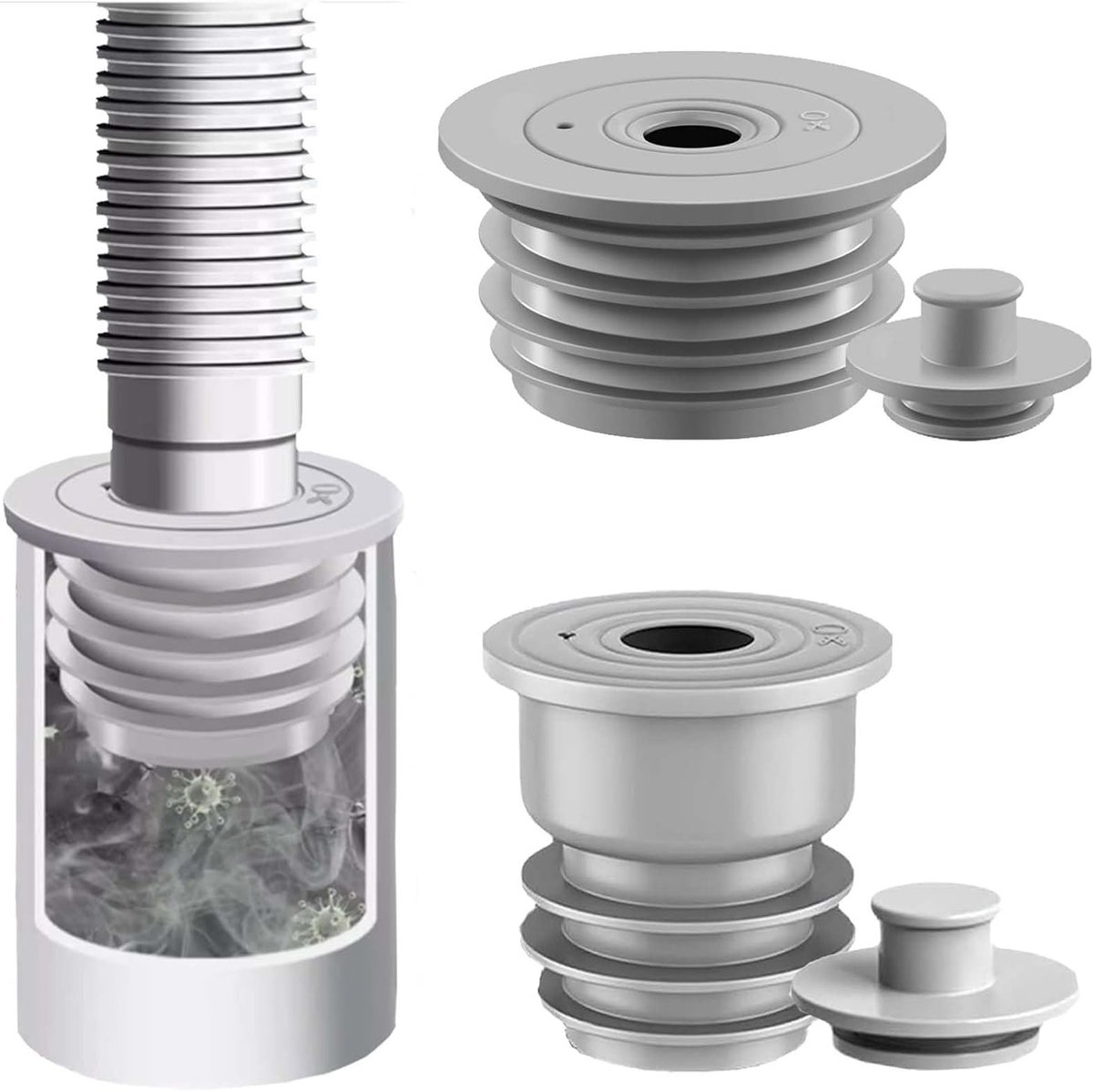 Geurstop voor wasmachine 35-40 en 45-50 mm, 2 stuks, afdichting voor afvoerslang, siliconen luchtverfrisser en geurverdrijver