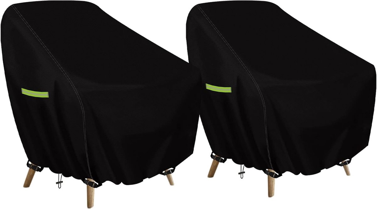 SnelShoppen - 2 Stuks Tuinstoel Hoes 89x97x74cm, 420D Oxford PU Waterdichte Beschermhoes voor Tuinstoelen, met 4 Gespen, Trekkoord en 2 Reflecterende