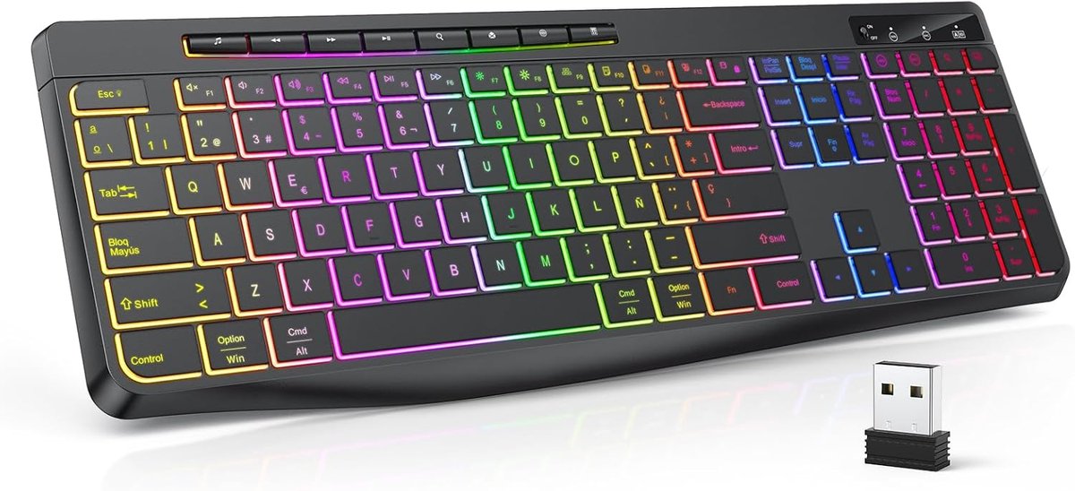 SnelShoppen - Draadloos Gaming Toetsenbord QWERTY, Ergonomisch, Stil, Waterdicht, 2.4GHz LED Verlichting voor PC, Computer, Mac, Windows met Multimedi
