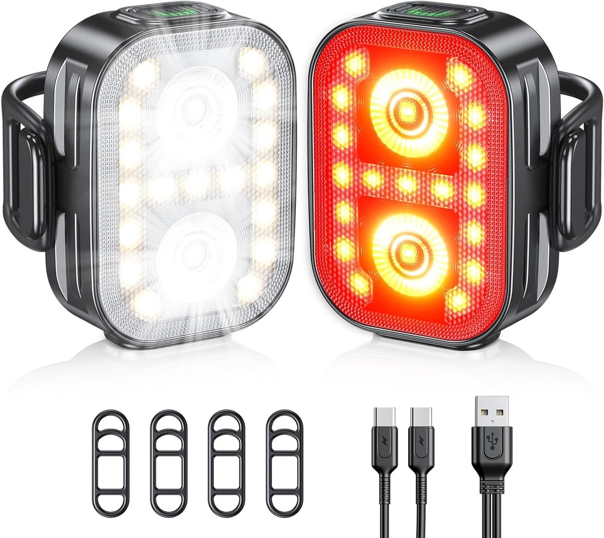 SnelShoppen - Super Bright Bike Lights Set - Ultra-dunne & Lichtgewicht Oplaadbare Fietsverlichting Voor Voor- en Achterzijde met 5+6 Verlichting Modi