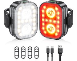 SnelShoppen - Super Bright Bike Lights Set - Ultra-dunne & Lichtgewicht Oplaadbare Fietsverlichting Voor Voor- en Achterzijde met 5+6 Verlichting Modi