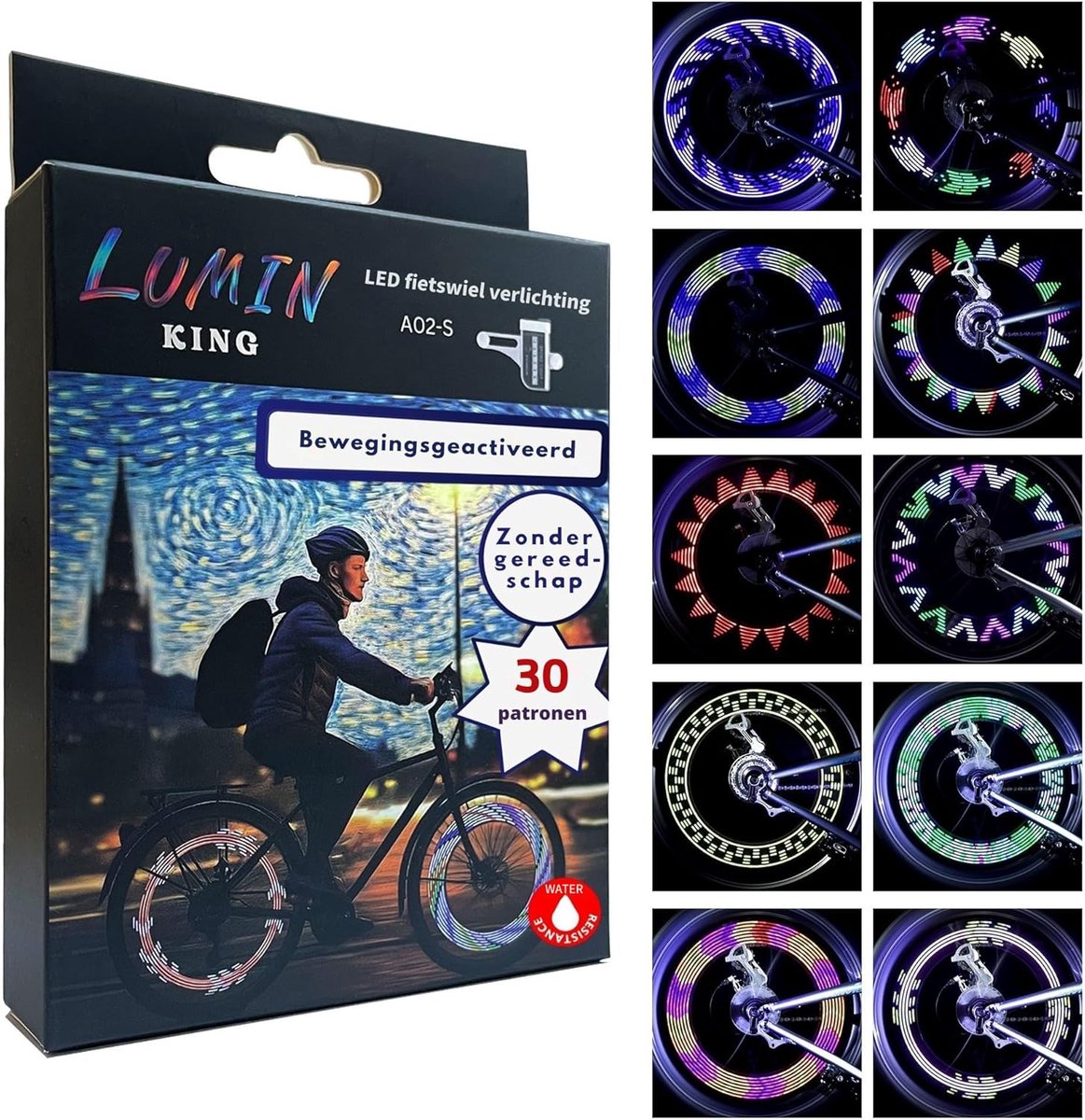 SnelShoppen - Fiets Spaken Licht met Bewegingssensor, 30 Kleurenpatronen, Automatische Verandering Elke 4 Seconden, 14 LED Lampen, Eenvoudige Montage