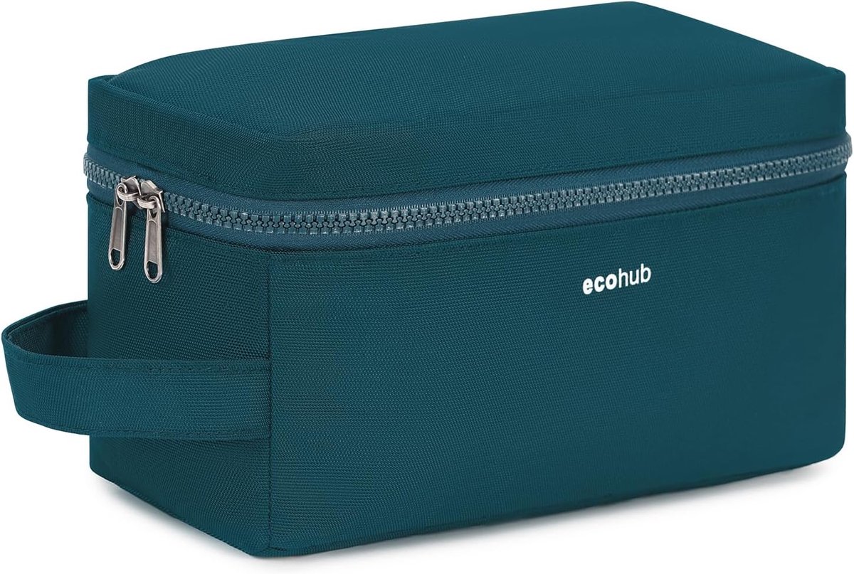 SnelShoppen - Toiletry Bag voor Mannen - Waterdichte Reistas voor Toiletartikelen - Compacte Recycled Kit met 180° Opening - Groene Toilettas voor Gym