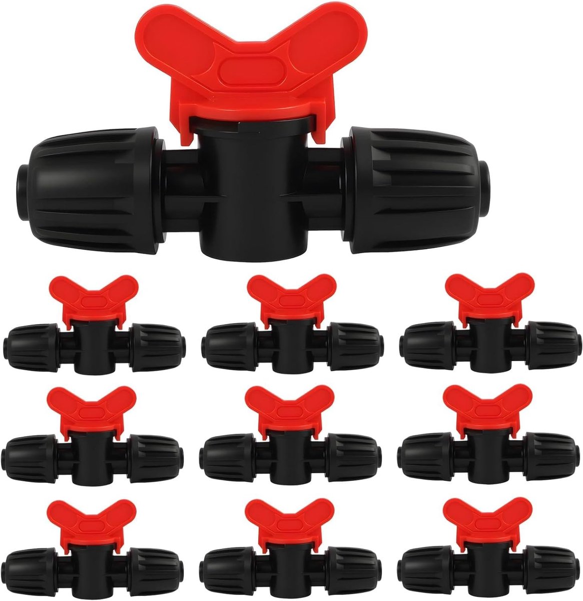 SnelShoppen - Pack van 10 Drip Irrigation Barb Ball Valve 16 mm 1/2 Inch Afsluitventiel voor Drip Irrigation Slang, Robuust en Duurzaam voor Tuin, Lan