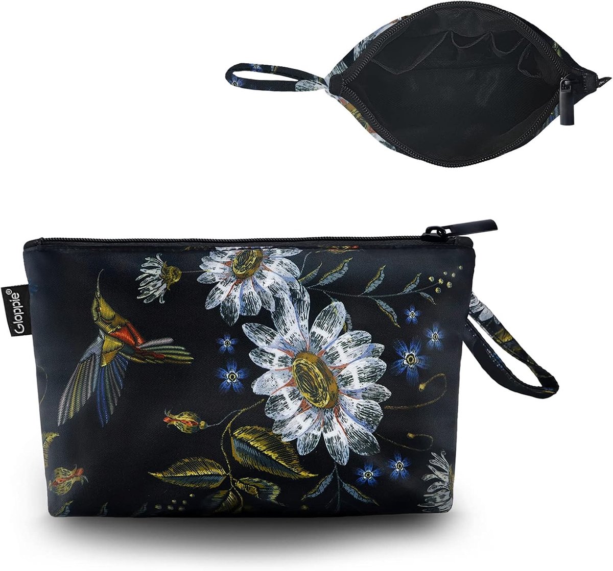 SnelShoppen - Mini Cosmetic Bag - Waterproof Toiletry Makeup Bag Pouch - Compact Makeup Organizer - Hummingbird Daisy - Perfect voor Reizen en Dagelij