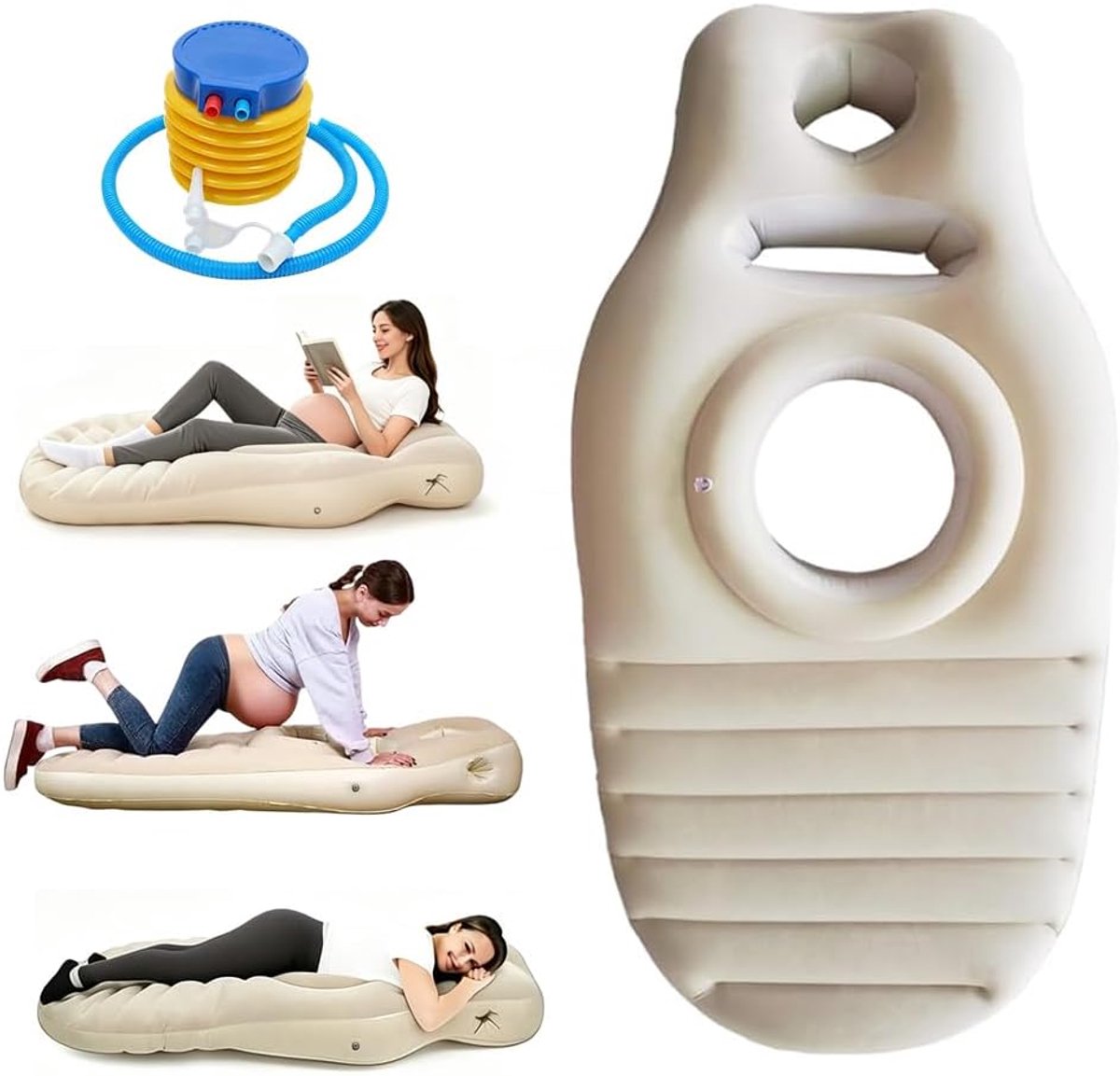 SnelShoppen - Inflatable Pregnancy Pillow en Yoga Mat voor Zwangere Vrouwen met Gat - Luchtbed voor Zwangerschap met Pomp - Flock Dikke PVC - Ideaal v