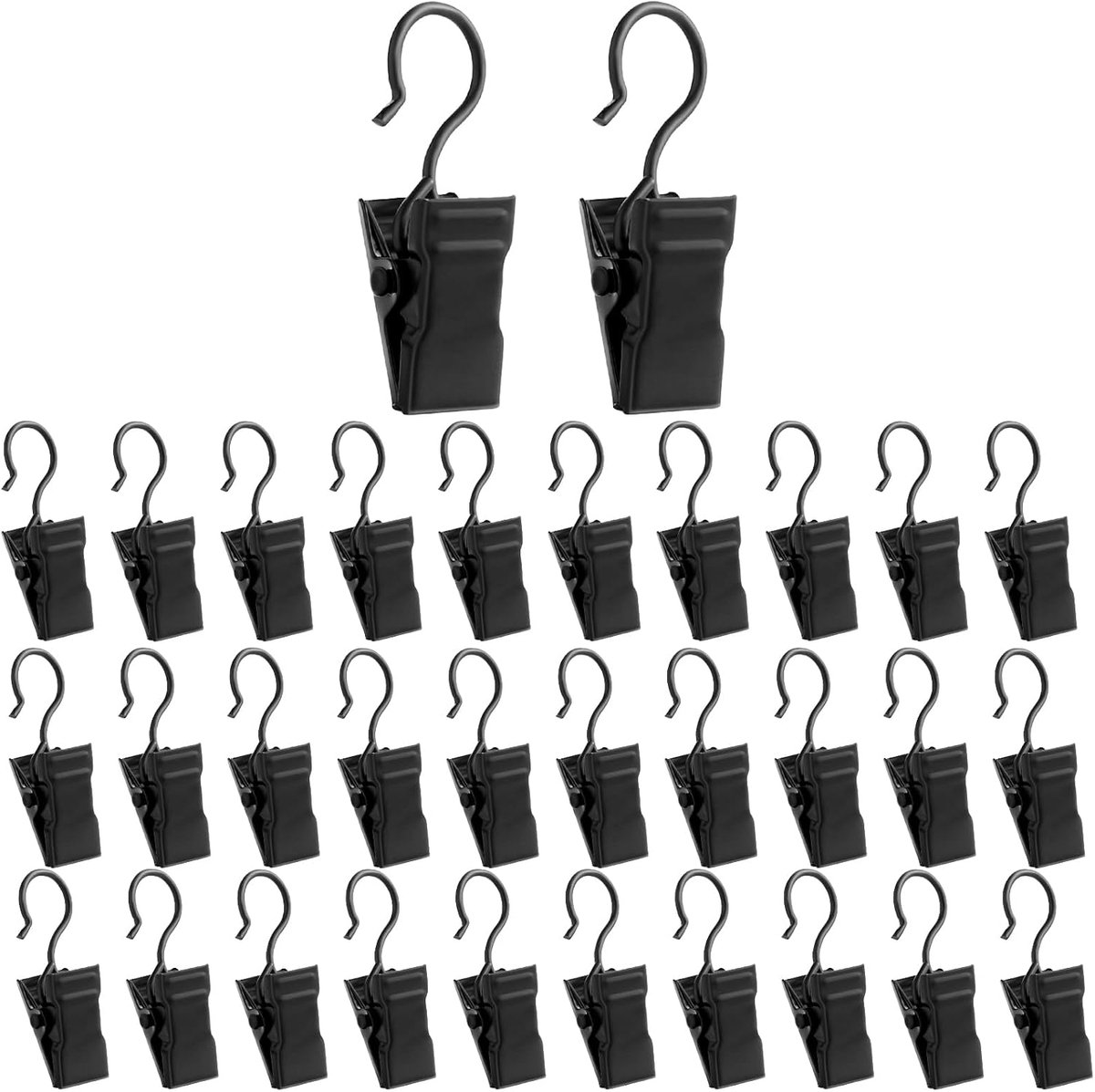 SnelShoppen - 100 stuks Gordijnclips met Haakjes, Zwarte RVS Gordijnclips, Metalen Gordijnclips voor Thuisdecoratie, Ideaal voor Slaapkamer en Woonkam