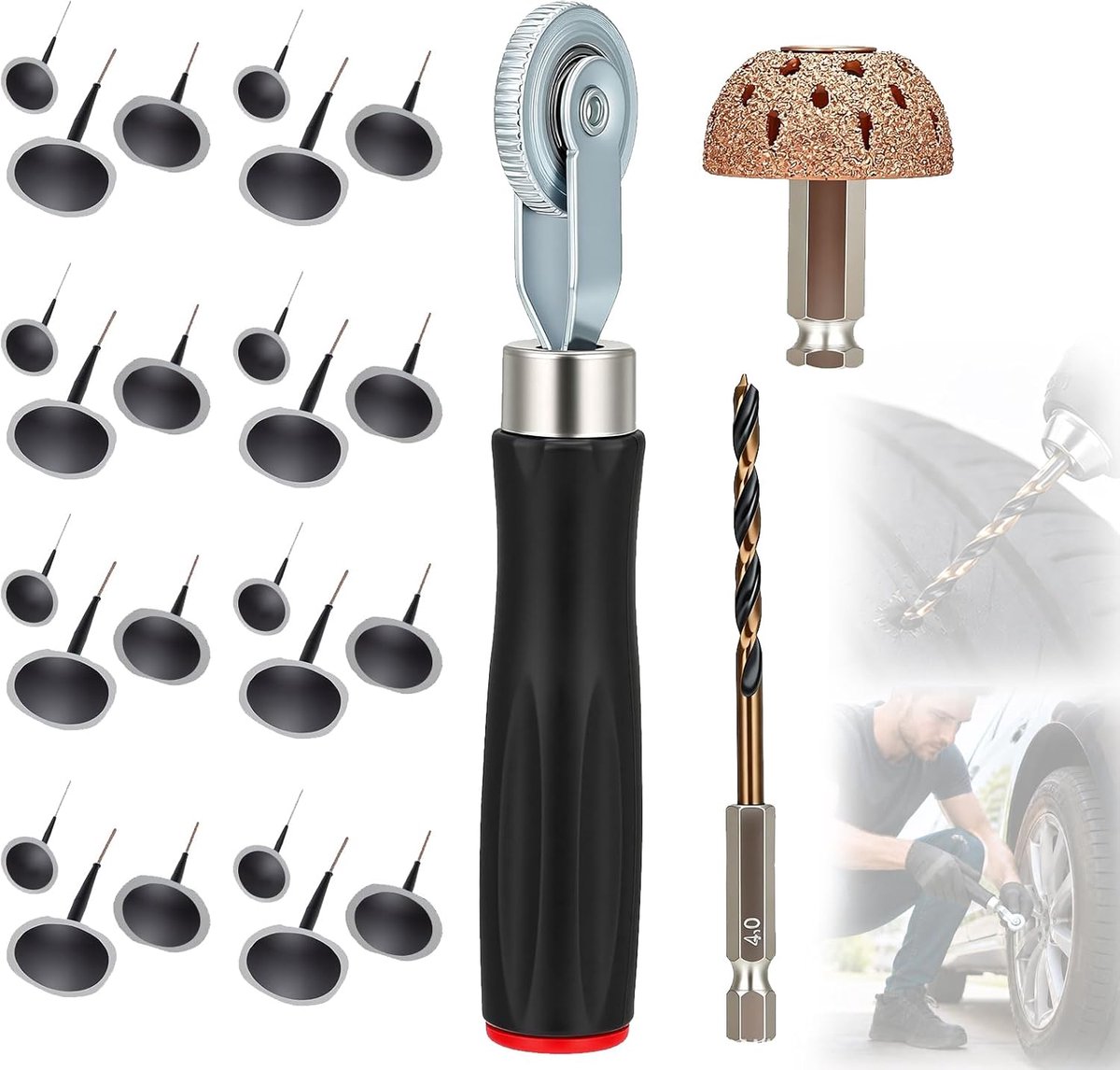 SnelShoppen - Bandenreparatieset 27 Stuks - Multifunctionele Reparatieset voor Auto, Vrachtwagen, Motorfiets, Fiets - Paddenstoelvormige Rubber Repara