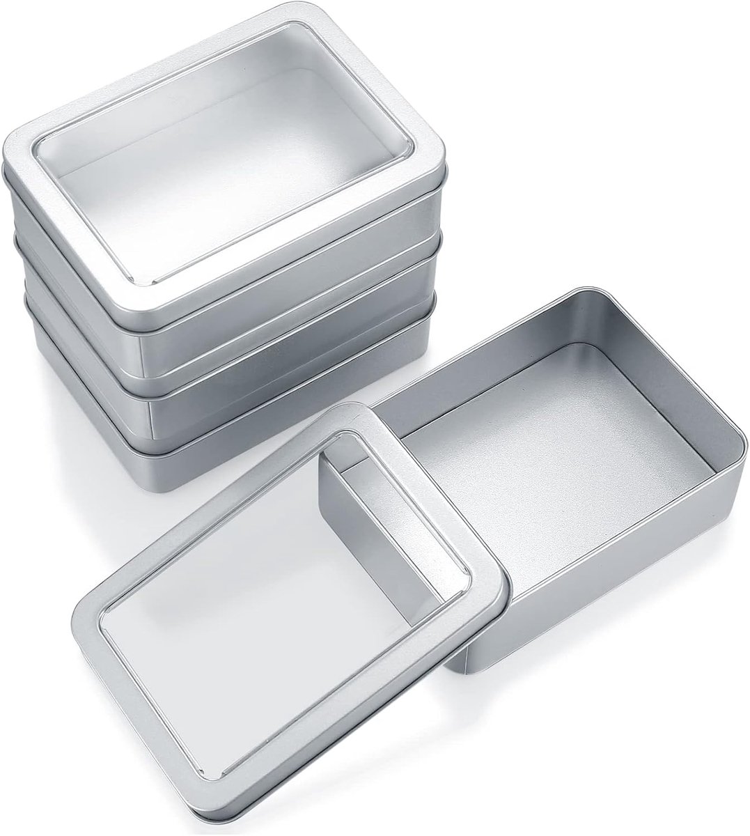 SnelShoppen - 4Pcs Mini Metaal Dozen met Deksel, Rechthoekige Opbergdozen, Zilveren Container zonder Scharnieren voor Snoepjes, Cadeaus - 4.9 * 3.54 *