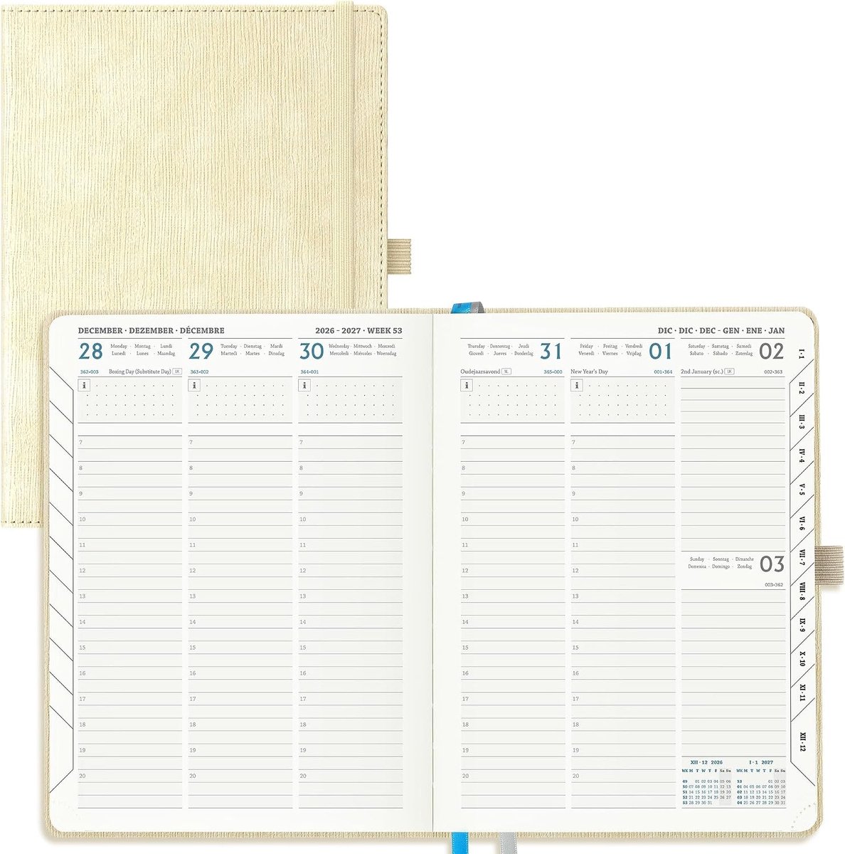 SnelShoppen - Agenda 2026 2027 A5 Weekly Planner - Vertical School Diary - Beige PU Leer - 18 Maanden Kalender - 80g Papier - Perfect voor Organiseren