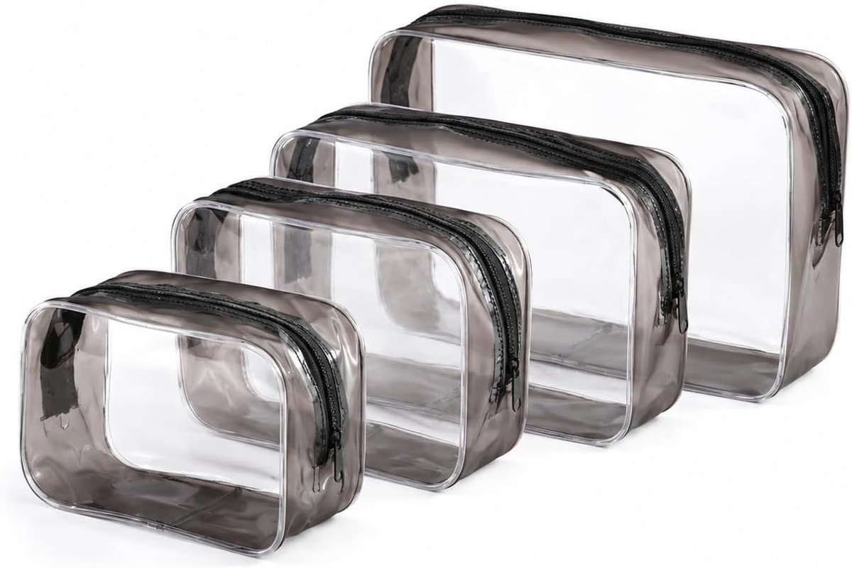 SnelShoppen - 4 Stuks Transparante PVC Reisset - Waterdichte Make-uptas voor Vliegtuig, Fitness, Familie, Opslag - Handige Organiser voor Reizen en Da