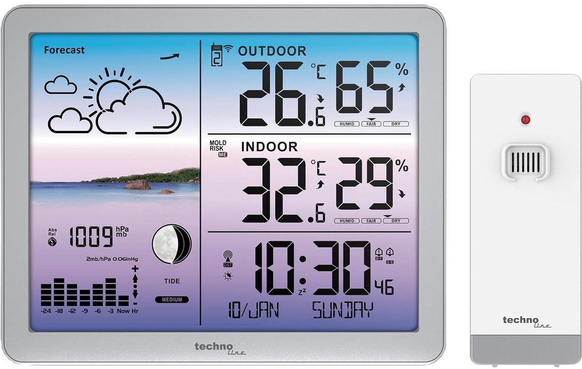 SnelShoppen - Weerstation WS6520 met Kleurendisplay, Radio Klok, Temperatuurweergave, Schimmelwaarschuwing, Voorspellingen en Animaties - Perfect voor