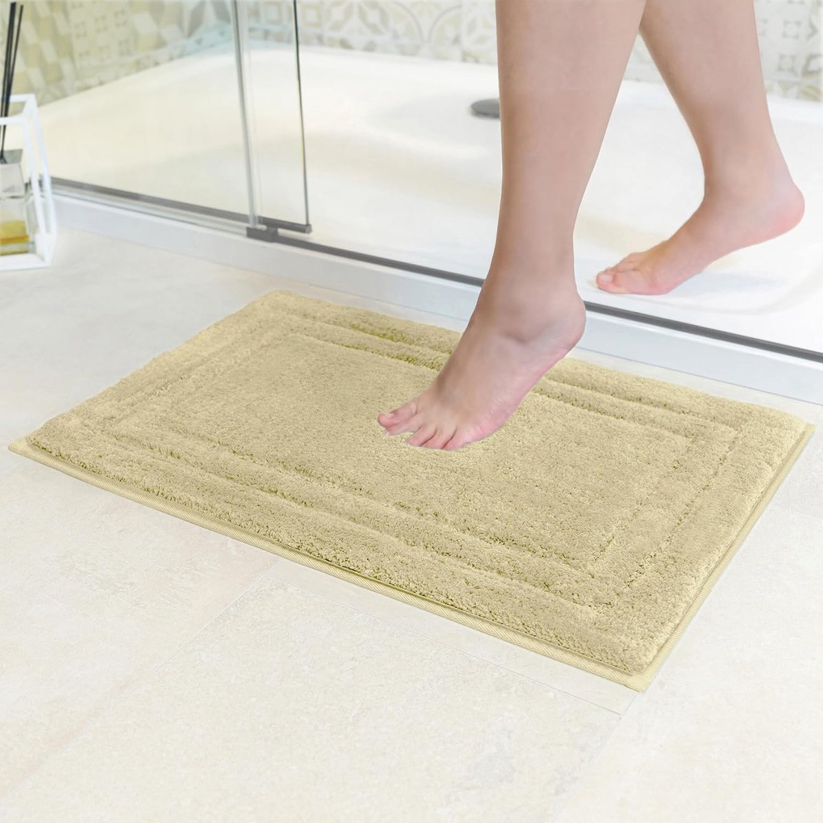 SnelShoppen - Decomira Badmat Anti-Slip - Super Absorberend en Machinewasbaar - Badmat Set voor Badkamer, Douche, WC - Beige - 40x60cm