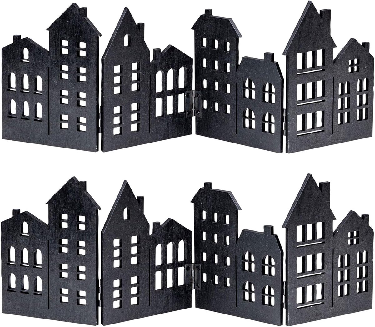 SnelShoppen - Set van 2 Houten Silhouetten Zwarte Decoratieve Huizen - Tafeldecoratie voor Winter, Advent en Thuis - Stijlvolle Vouwdecoratie