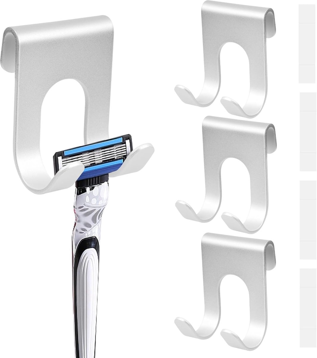 SnelShoppen - 4 Stuks Shaver Houder voor Douche - Zelfklevende Waterdichte Scheerapparaat Houder - Aluminium Legering - Zonder Boren - Voor Badkamer,
